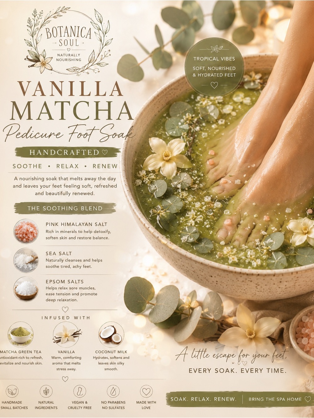 Handcrafted Vanilla Matcha Pedicure Foot Soak